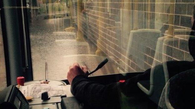 A tram driver's view of submerged tracks in Manchester