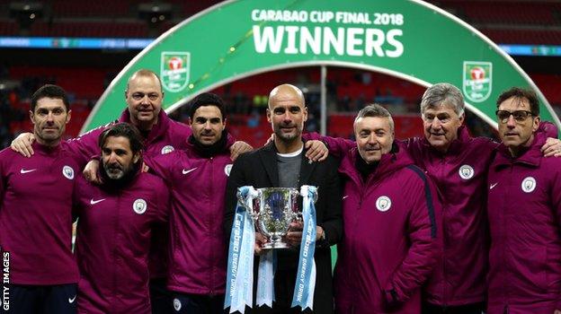 Manchester City boss Pep Guardiola and his coaching staff