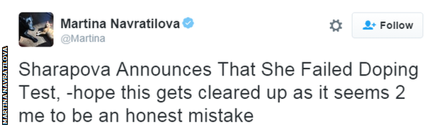 Martina Navratilova tweet about Maria Sharapova