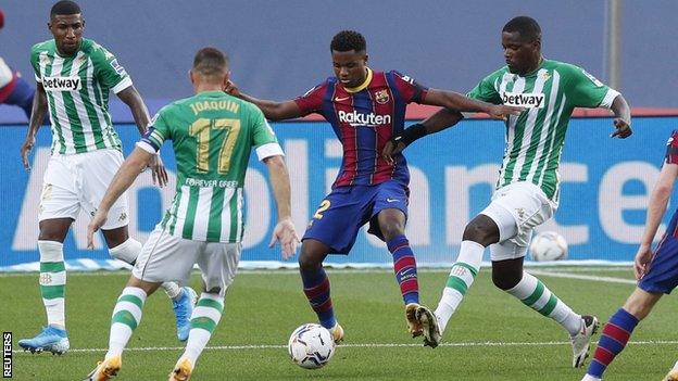 Barcelona's Ansu Fati in action against Real Betis