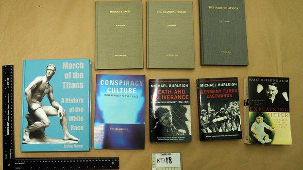 West Yorkshire Police handout photo of books found in the home of Thomas Mair