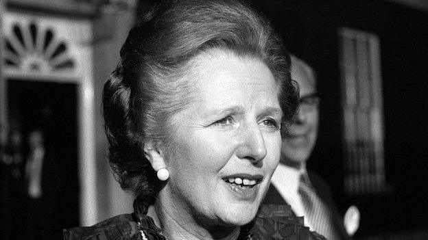 Margaret Thatcher speaking outside Downing Street in June 1982 after the Argentinean surrender was announced