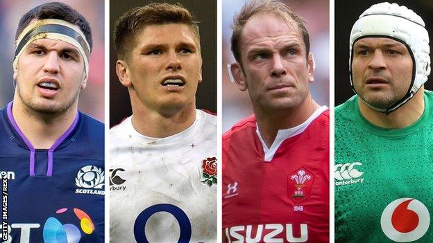 Scotland's Stuart McInally, England's Owen Farrell, Wales' Alun Wyn Jones and Ireland's Rory Best