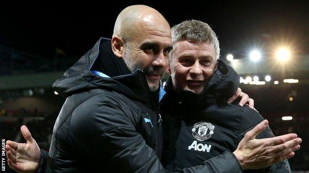 Man City boss Pep Guardiola and Man Utd manager Ole Gunnar Solskjaer