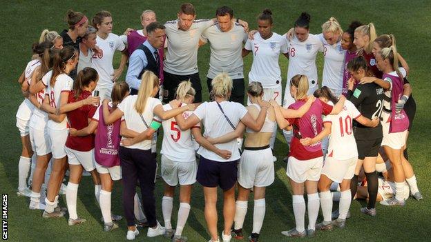 The England squad after the 2019 Women's World Cup third place play-off defeat to Sweden