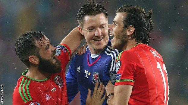 Wales celebrate their win over Belgium