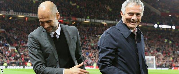 Guardiola and Mourinho appeared in good spirits before kick-off at Old Trafford