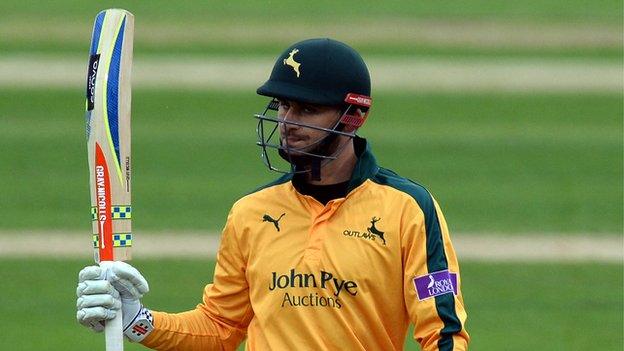 Alex Hales celebrates his half-century at Trent Bridge