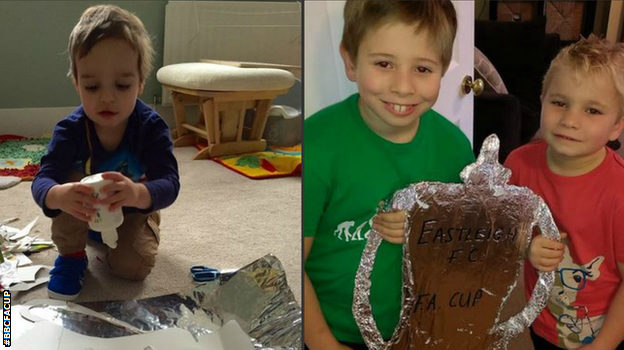 Nick Bruzon says he taught his son (left) the "fine art of making a tin foil cup" ahead of Brentford v Walsall. You might want to scroll down to the bottom of this page to see how that ended! Meanwhile, Eastleigh's cup game against Bolton was generating excitement in Paul Langston's household