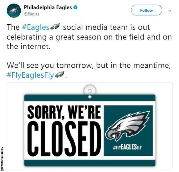 Philadelphia Eagles social media team post a message