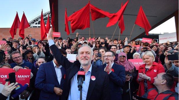 Jeremy Corbyn campaigning in Manchester