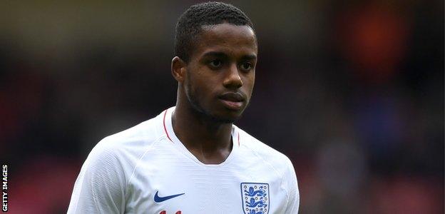 Ryan Sessegnon looks on during a break in play between England and Ukraine under-21s