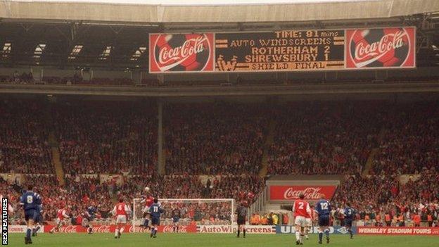 Shrewsbury's first Wembley trip was a 2-1 EFL Trophy defeat by Rotherham - including Paul Hurst - in 1996