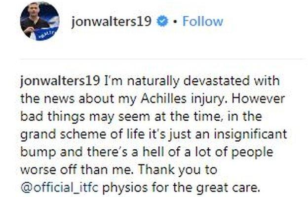 Jon Walters post on Instagram