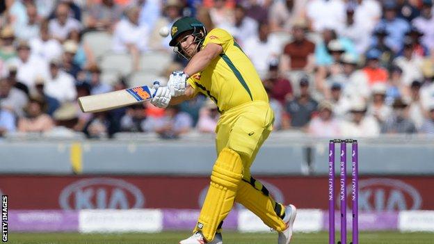 Aaron Finch plays a shot in a one-day international