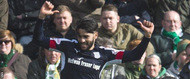 Faissal El Bakhtaoui celebrates scoring for Dundee