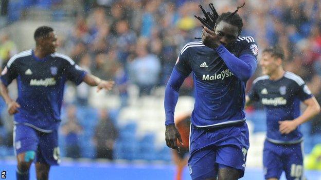 Kenwyne Jones celebrates scoring his first goal of the season against Wolves