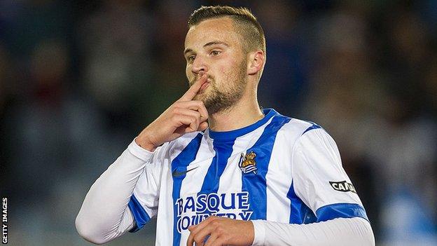 Haris Seferovic celebrates scoring for Real Sociedad