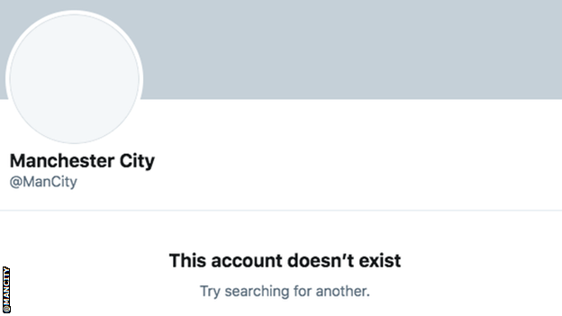 Message on Man City's twitter: "this account doesn't exist"