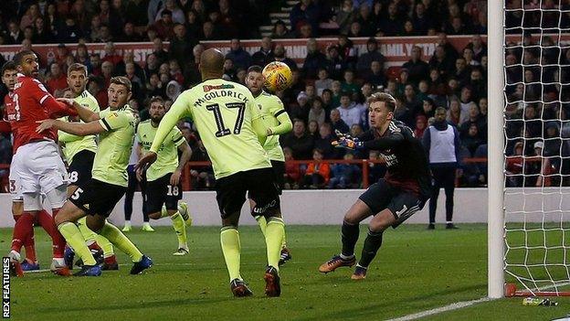 Lewis Grabban scores against Sheffield United