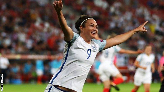 England striker Jodie Taylor scored a hat-trick when England beat Scotland 6-0 at Euro 2017