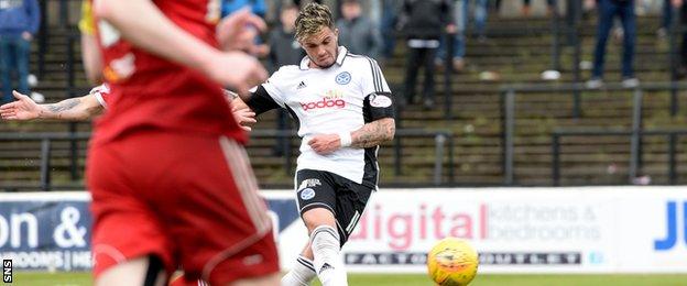 Declan McDaid scores for Ayr United against Albion Rovers