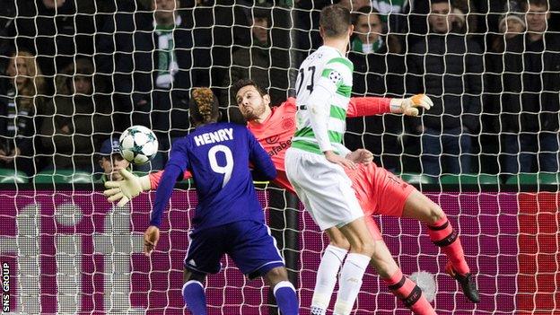 Craig Gordon was beaten by an own goal from Jozo Simunovic against Anderlecht