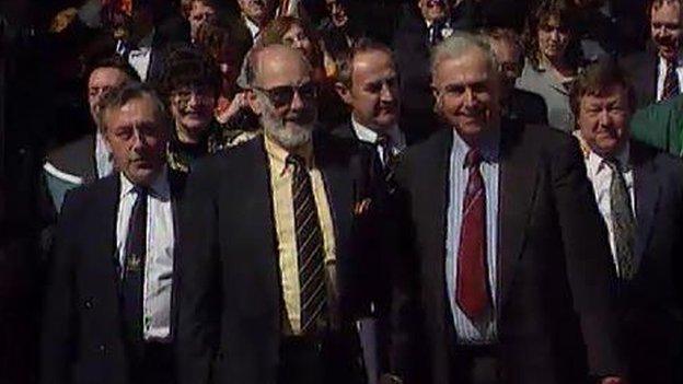 Caernarfon Town chairman Emrys Price Jones, Newport chairman David Hando and Colwyn Bay chairman Glynne Owens in 1995