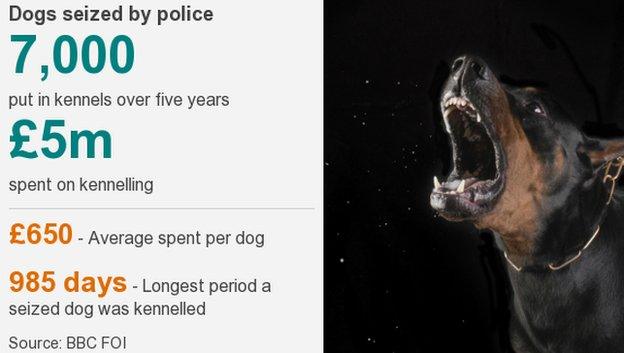 7,000 dogs were put in kennels by police over five years at a cost of £5 million