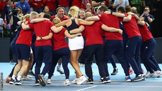 GB Fed Cup players embrace