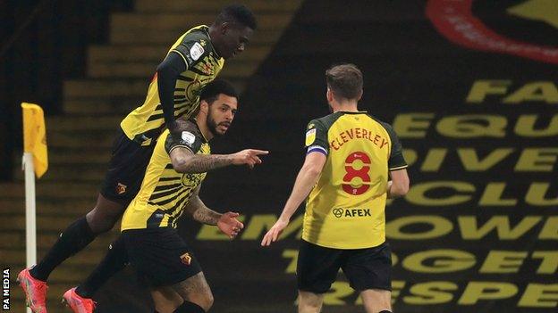 Andre Gray celebrates his second goal