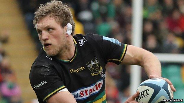 Jamie Gibson in action for Northampton Saints