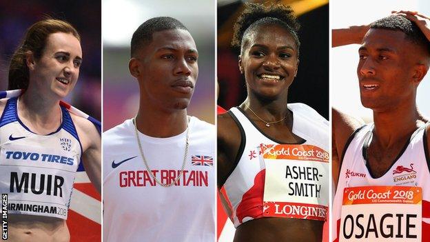 Laura Muir, Zharnel Hughes, Dina Asher-Smith and Andrew Osagie