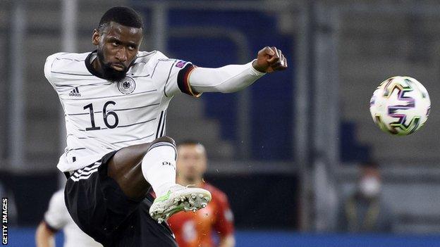 Germany defender Antonio Rudiger takes a shot during an international match