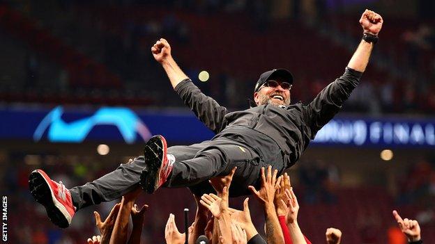 Jurgen Klopp celebrates winning the Champions League