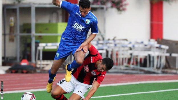 Dean Ebbe in action against Lincoln Red Imps