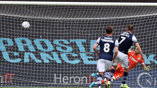 Jed Wallace scores Millwall's opening goal against Leeds