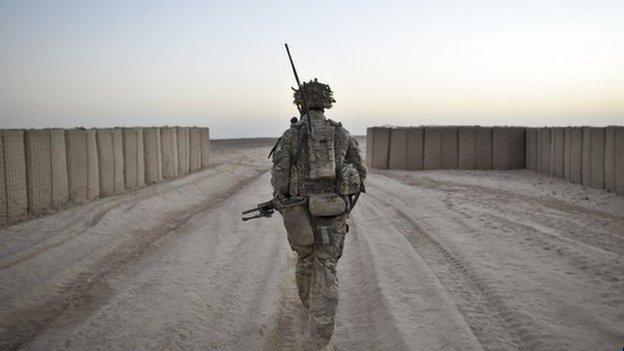 Soldier from the 1st Battalion Royal Regiment Fusiliers during a dawn foot patrol in Afghanistan