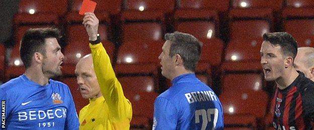 Glenavon scorer Eoin Bradley was dismissed in the second half after clashing with Crusaders skipper Colin Coates