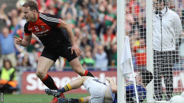 Andy Moran celebrates after palming in Mayo's second goal just after half-time