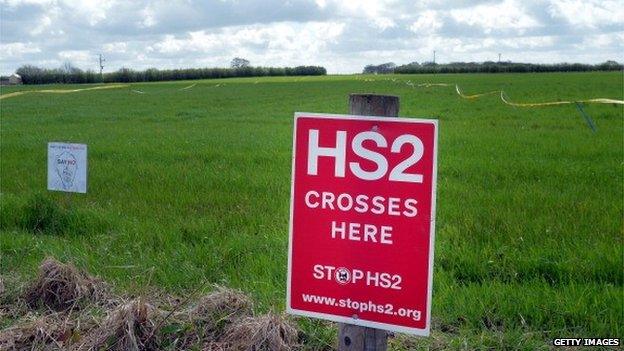 Sign saying 'HS2 crosses here'