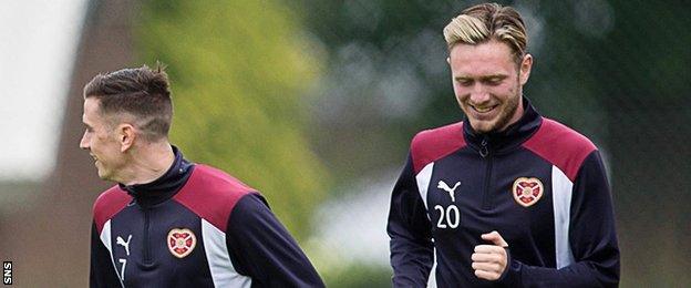 Jordan McGhee (right) in pre-season training with Hearts