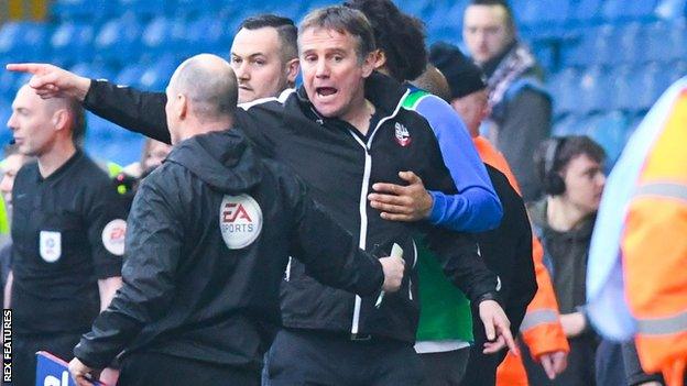 Bolton Wanderers boss Phil Parkinson was sent off during the defeat by Leeds United