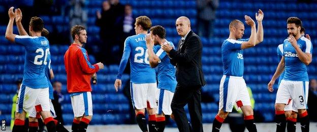 Rangers players with manager Mark Warburton