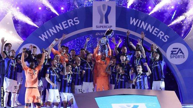 Inter Milan celebrate winning Italian Supercup