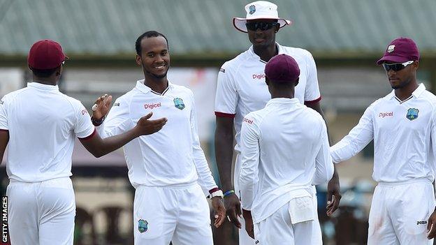 Kraigg Brathwaite celebrates a wicket