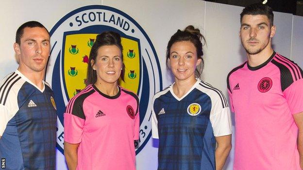 Scotland players Scott Brown, Leanne Crichton, Rachel Corsie and Callum Paterson