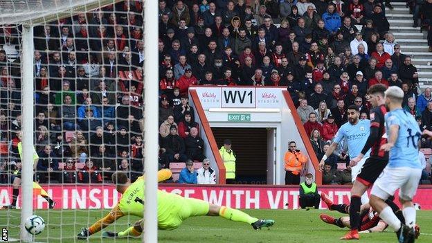 Riyad Mahrez scores for Man City against Bournemouth