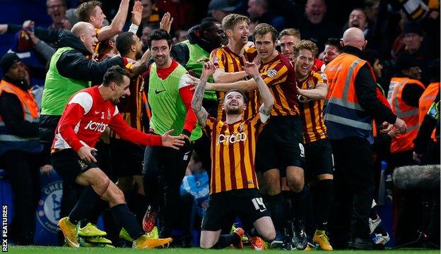 Bradford celebrate at Chelsea