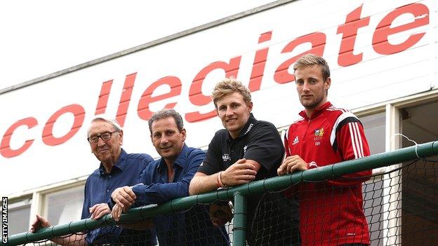 Joe Root with grandfather Don, father Matt and brother Billy at Sheffield Collegiate Cricket Club